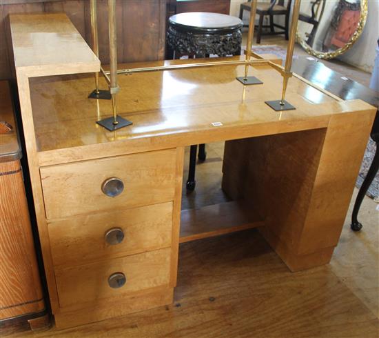 An unusual Art Deco burr maple writing desk, W.4ft 2in.